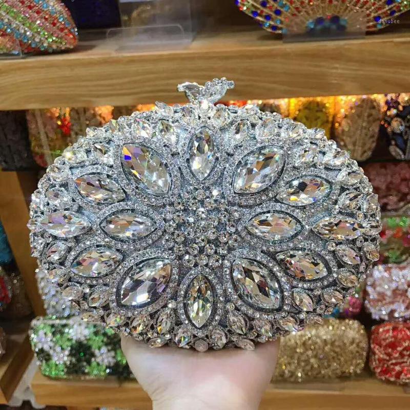 

XIYUAN Women Silver Crystal Clutch Evening Bags Metal Hollow gift Box Handbag Bridal Purse Wedding Party Clutches red1, Color same picture