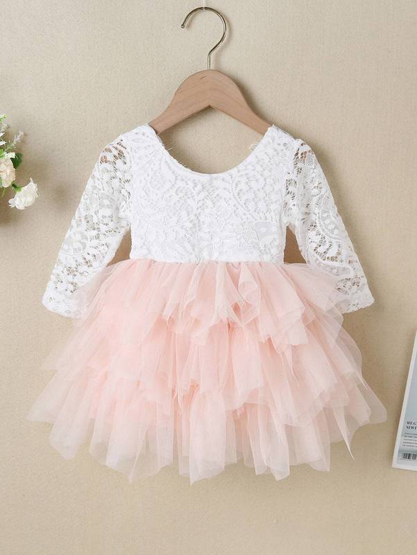 

Toddler Girls Lace Panel Tiered Layer Tutu Dress SHE, Multicolor