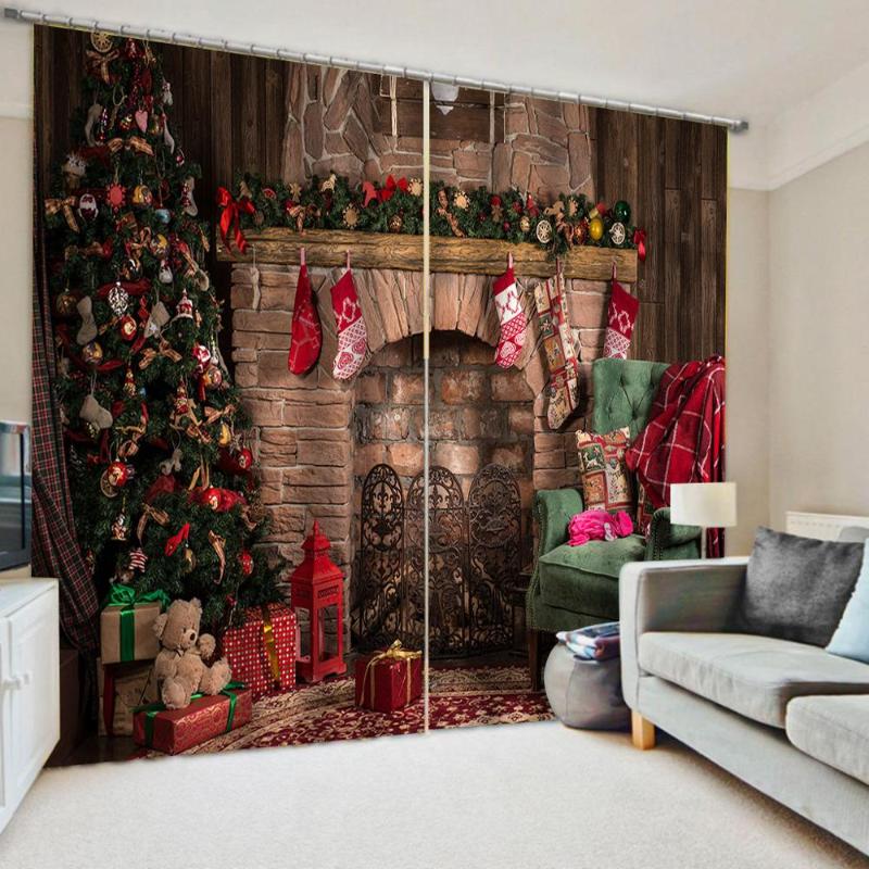 

Custom Christmas Door Windows Curtains Thin Christmas Fireplace For Living Room Decorative Kitchen Curtains Middle Cut Dropship, 02
