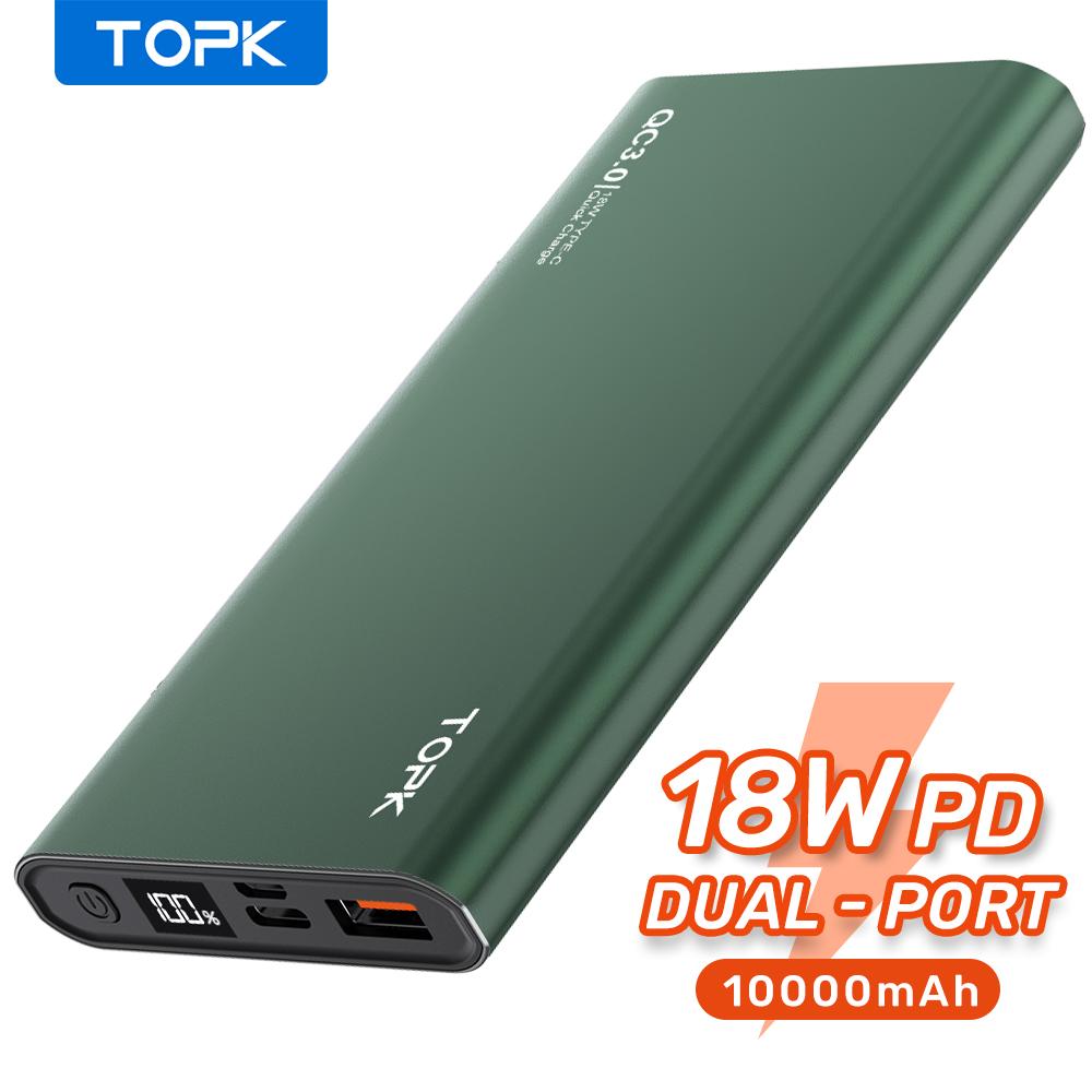 

TOPK Power Bank 10000mAh Portable Charger LED External Battery PowerBank PD Two-way Fast Charging PoverBank for iPhone Xiaomi mi