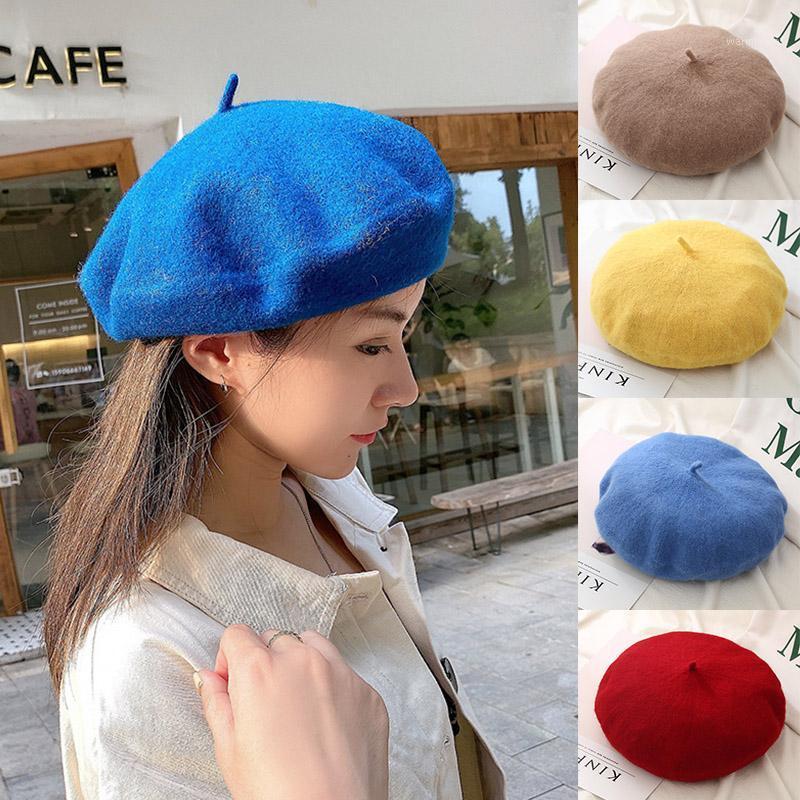 

Women Girl Beret French Style Artist Painter Warm Wool Winter Beanie Hat Vintage Plain Beret Cap Solid Color Elegant Ladies Hats1, White