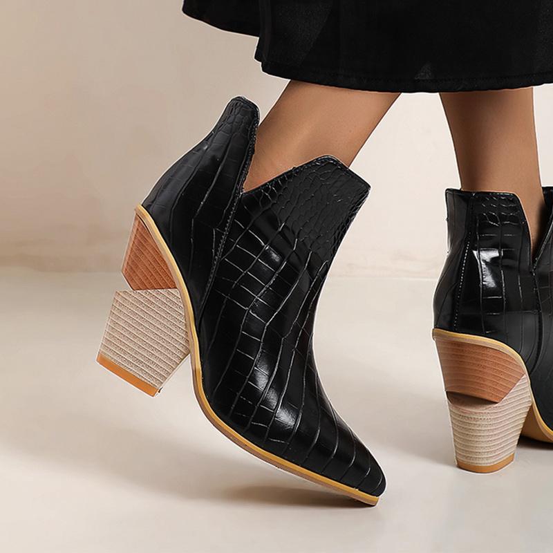 

Casual Western Cowboy Ankle Boots Women Snake Cowgirl Booties Short Cossacks Botas High Heels Boots Shoes Women 2020, Yellow