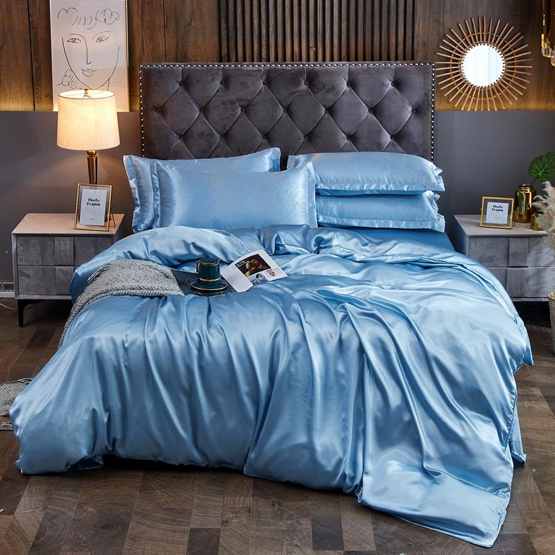 

100% satin silk bedding set,Home Textile King size Luxury Duvet Cover Set,bedding,duvet cover flat sheet pillowcases Wholesale, Shui lan
