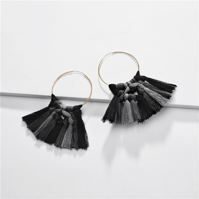 

BOHO Bohemian Colorful Fringed Tassel Earring Copper Wire Hoops for Women