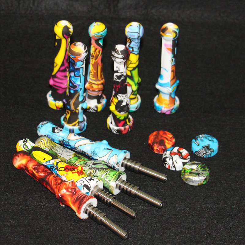 

smoking Silicone Nectar n Collector with 14.5mm titanium Tip Food Grade Silicon Mini NC Bird Dab Straw hand pipes