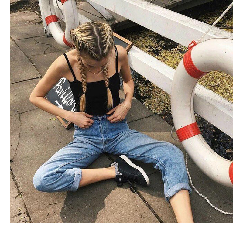 

Mom High-waisted for the Women of Vintage Black Korean Boyfriend Ladies Wom Jeans Big 2021 Plus Size D3i7, White