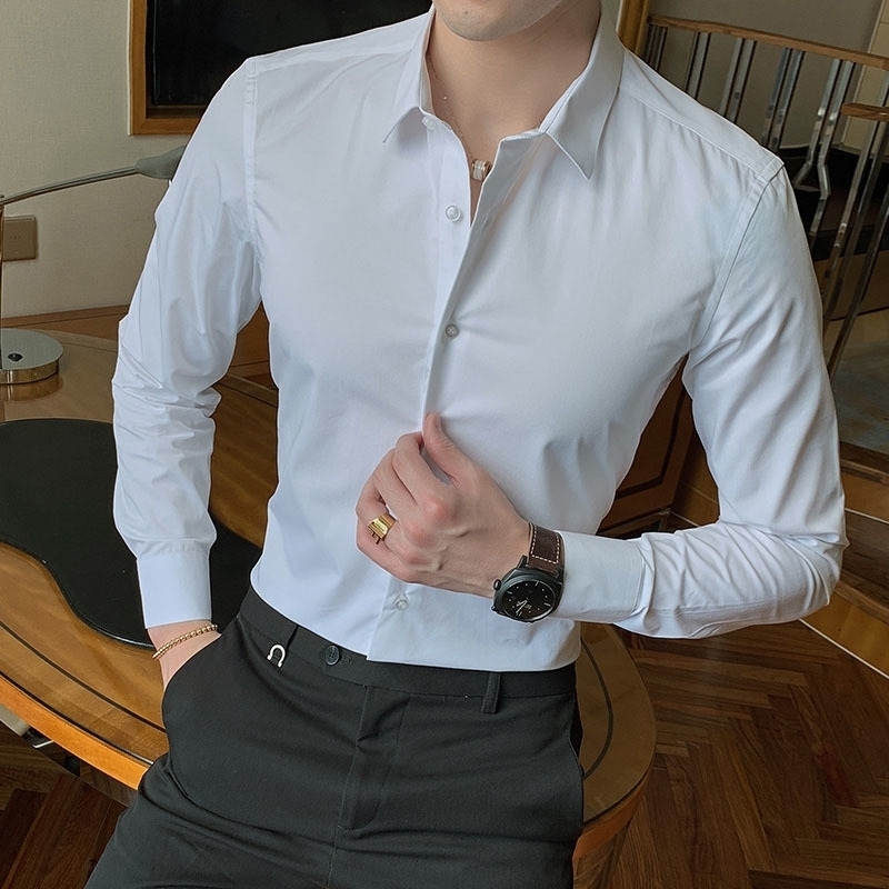 

New Fashion Cotton Long Sleeve Shirt Solid Slim Fit Male Social Casual Business White Black Dress Shirt 5XL 6XL 7XL 8XL 201123, Pink