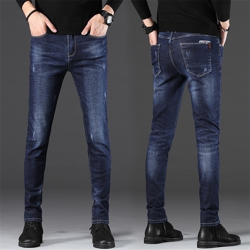 

new jeans plus velvet thickening increase straight stretch slim casual jeans trend all match jeans 201111, Blue