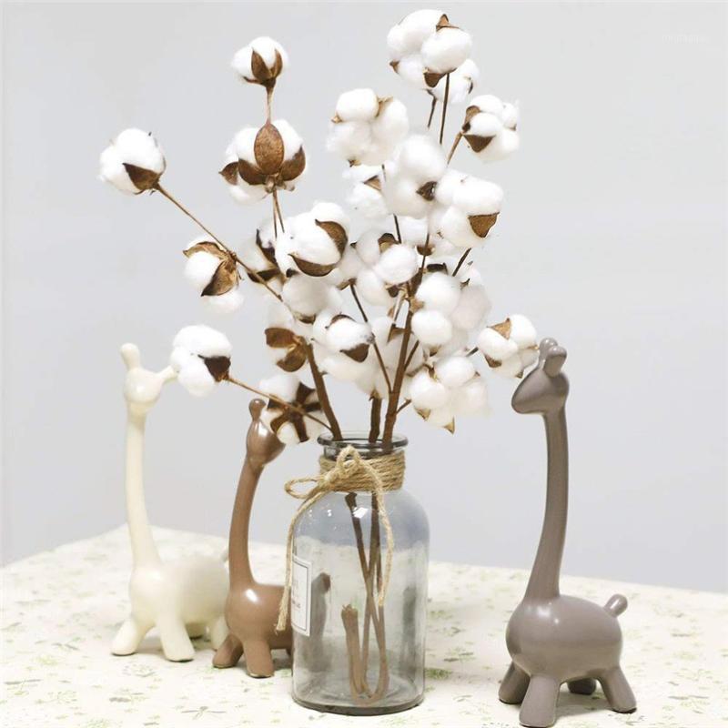 

21 inch Naturally Dried Cotton Stems Artificial flower Farmhouse Sty Home Decor Bouquet Vase Holiday party Literary Simple H011, White