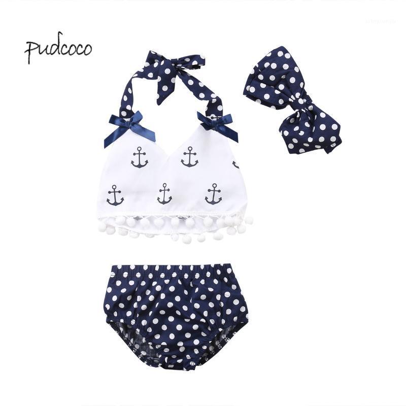 

Pudcoco New Brand New Baby Girl Clothes Anchor Tops+Polka Dots Briefs + Headband Outfits Set Sunsuit 0-24M1, As pic