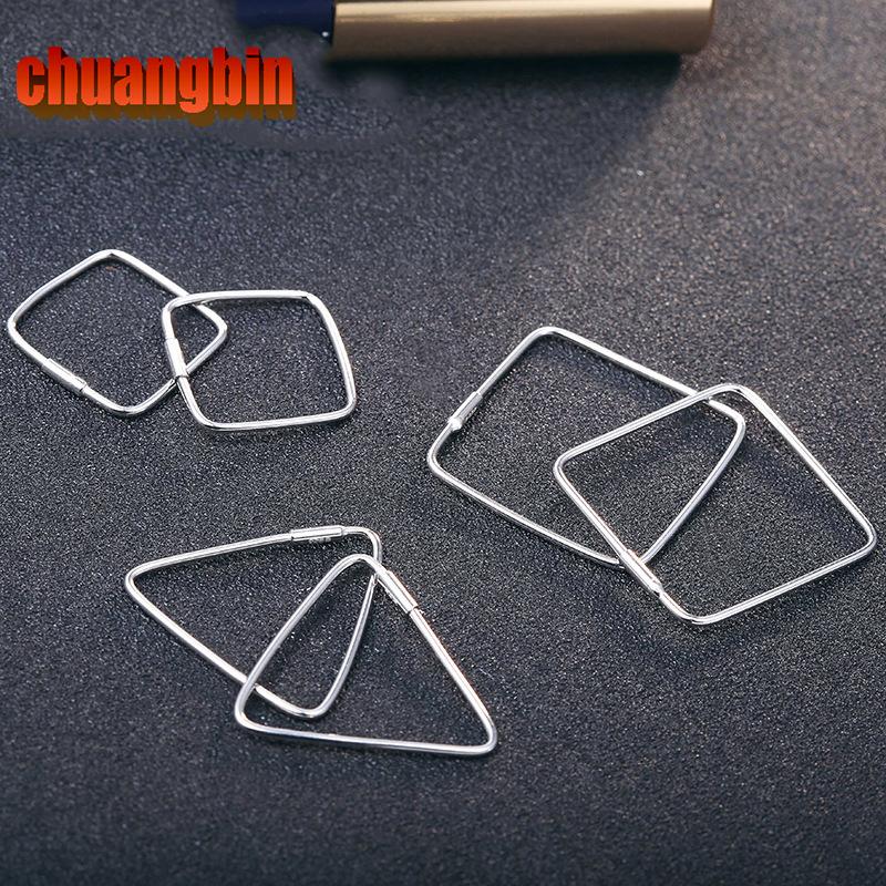 

High-Quality S925 sterling silver zircon female Korean fashion triangle square earrings HOOP simple geometry earring jewelry