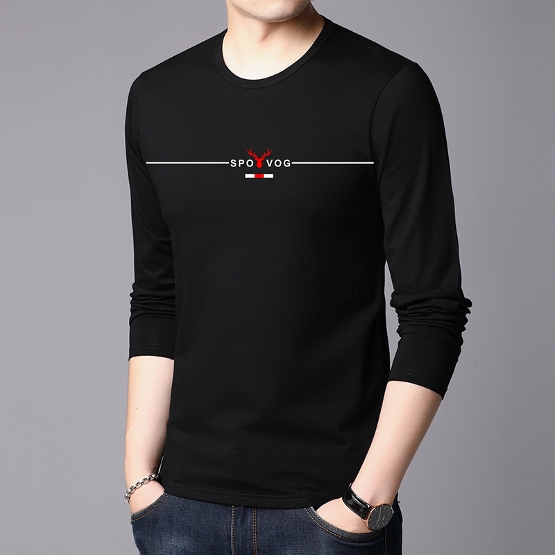 

New Fashion Brand Tshirt Mens High Quality Cotton Tops Street Style Trends Long Sleeve T-Shirt Korean Men Clothing 201203, Navy blue
