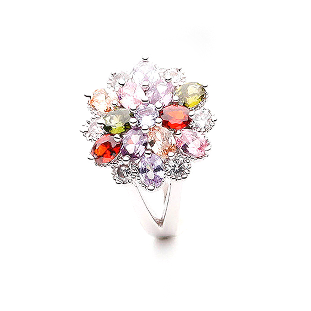 

women jewelry flower shape multil colors crystal zircon colorful crystal fashion finger platinum plating ring birthday, Slivery;golden