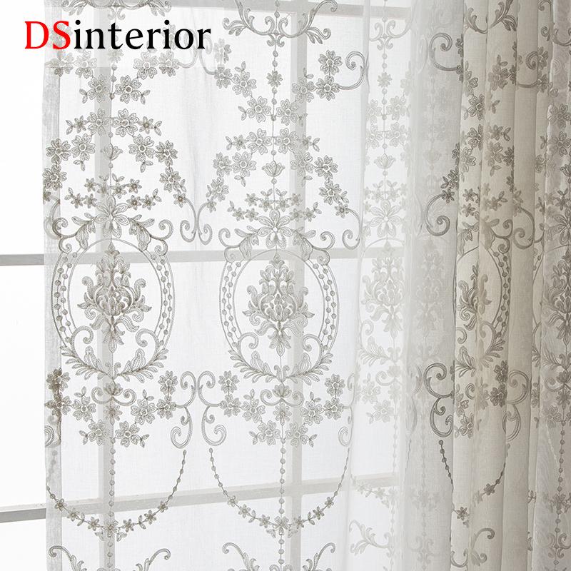 

DSinterior White Embroidered Curtains Sheer Curtains for Living Room Window