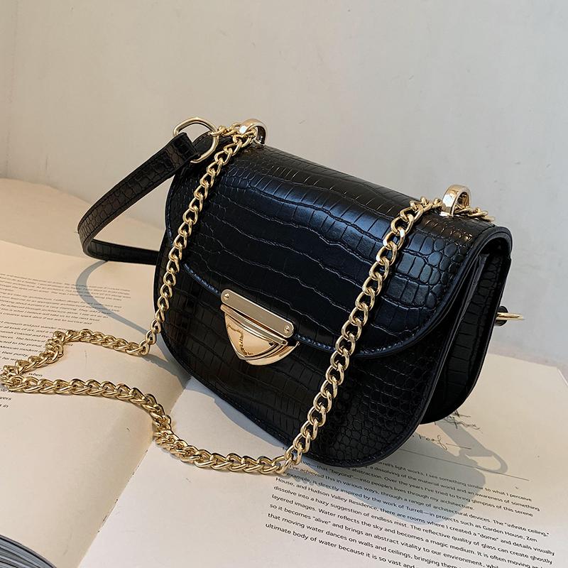 

Crocodile pattern 2021 Fashion New Quality PU Leather Women's Designer Handbag Vintage Chain Shoulder Messenger Bag, Black