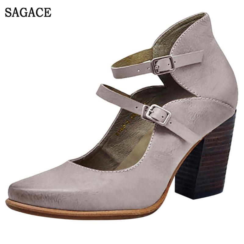 

SAGACE Fashion Retro Womens Pumps High Heel Strap Buckle Non-Slip Roman Shoes Sexy High Quality Outsid Ladies Shoes Med 3cm-5cm, Gy