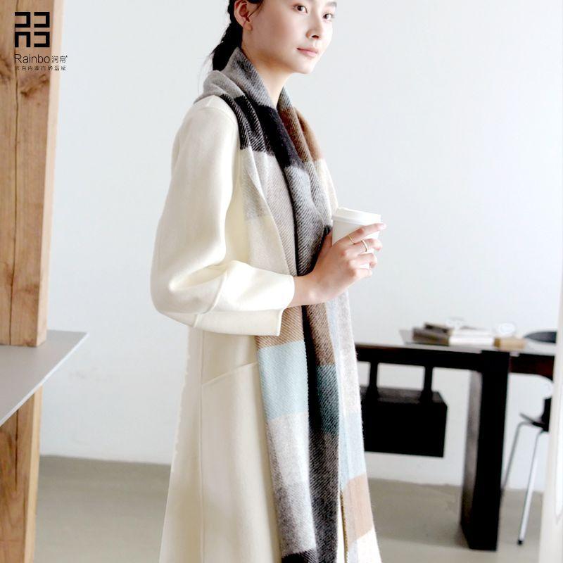 

Scarves Fashion Multis Colors Rainbow Plaid Scarf Women Autumn And Winter Super Long Thick Wool Seven Color Bib