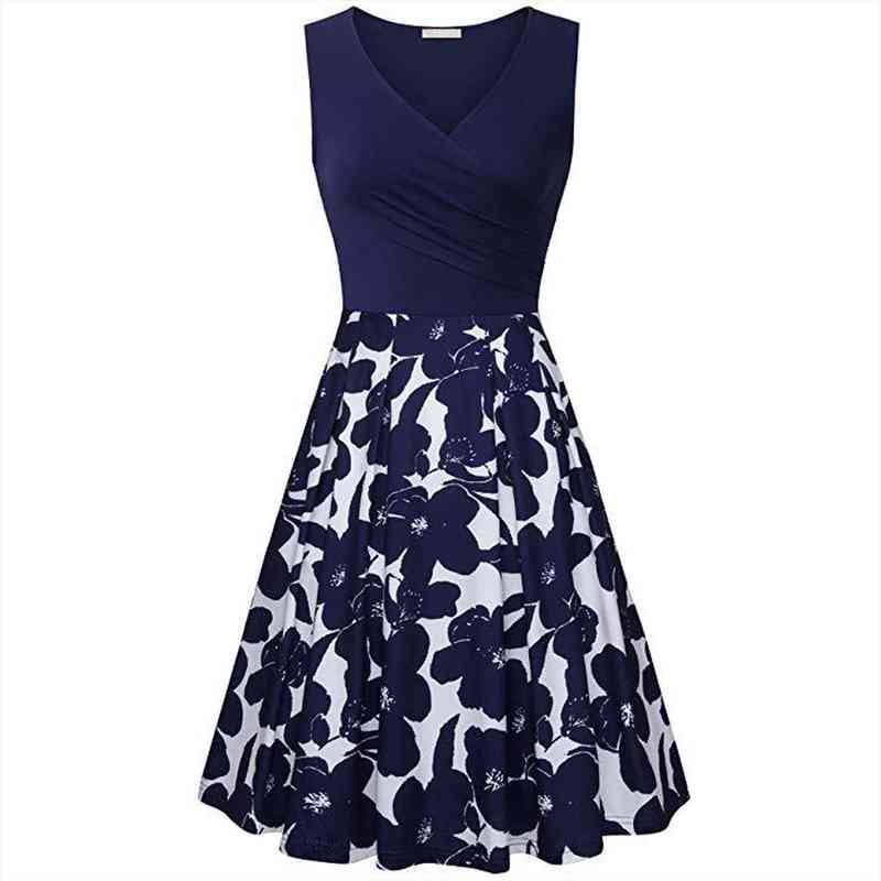 

Fashion Plus Size Women Dresses Summer Womens Casual Print Sleeveless Vest V-neck Knee-length Party Dress Vestidos Mujer, Black;gray