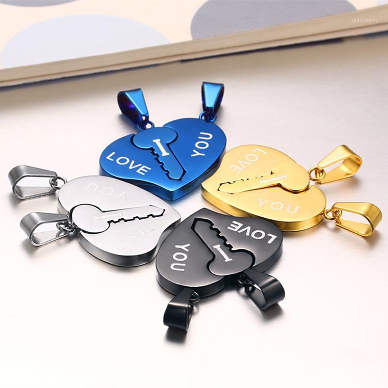 

Romantic Love Heart Key Pendants Necklaces For Couples Stainless Steel Promise Necklace With Letters "I Love You" NE116G1