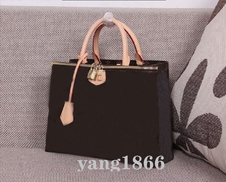 

Designer Luxury Satchel Messenger Handbag Leather Strim Handles with Shoulder Strap Crossbody Bag French bag 41582#, Brown