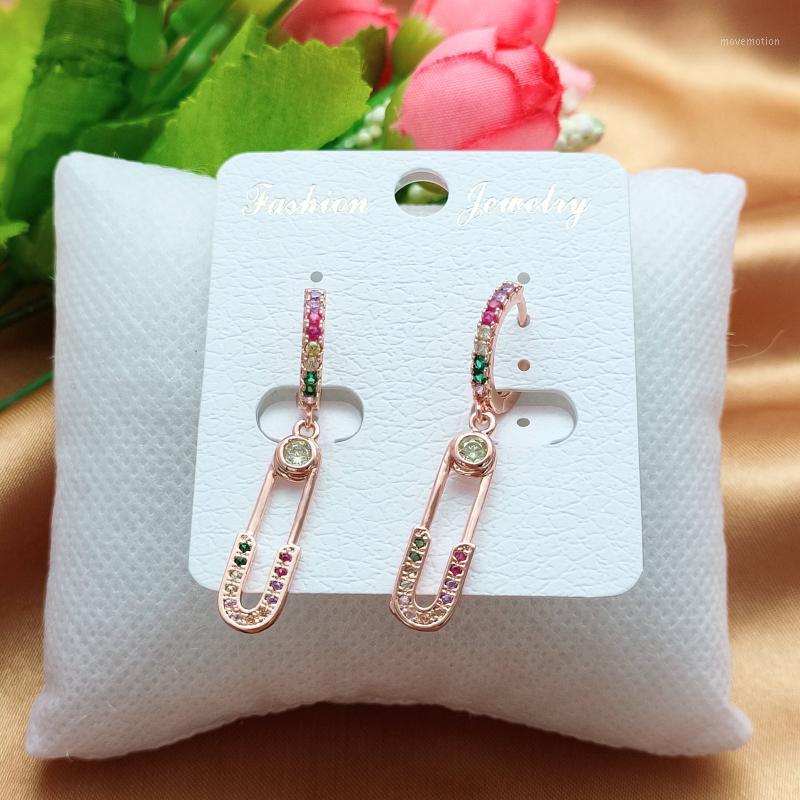 

Rainbow CZ Pin Earrings 2020 New Design Jewelry For Women Wedding Statement Brincos Lady Gift Rose Gold Silver Colorful Earings1