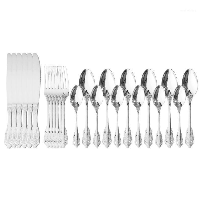 

24Pcs Silver 304 Stainless Steel Knife Fork Spoon Dinner set Luxury Vintage Tableware Set Gold Dinnerware Gold Cutlery1