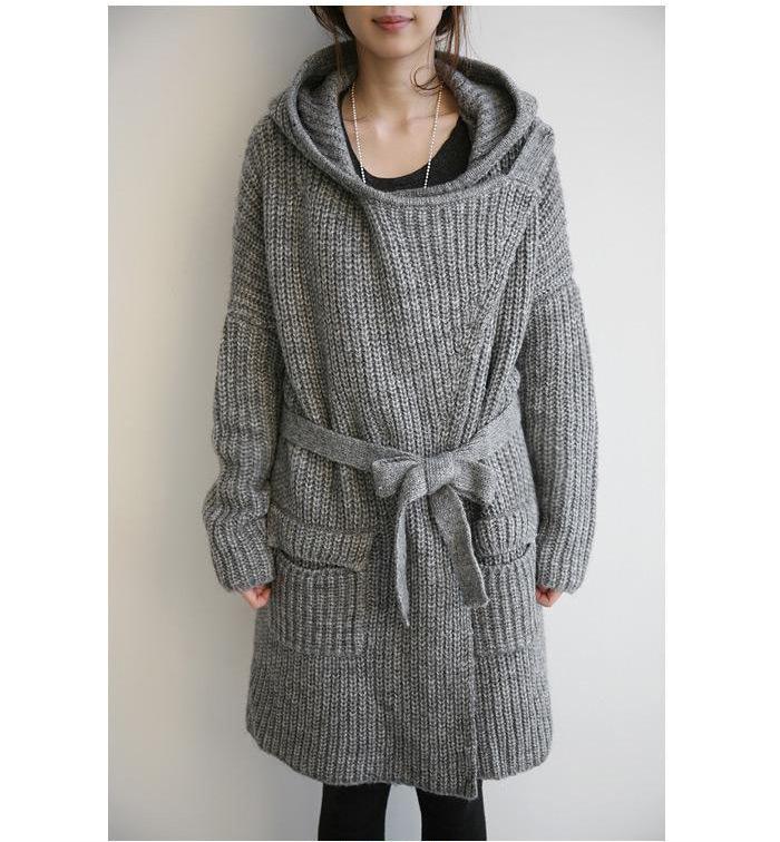 

winter clothes women Warm Fashion Solid Color Hooded Long Casual Pockets Knitted Sweater Cardigan Tunic, Gray