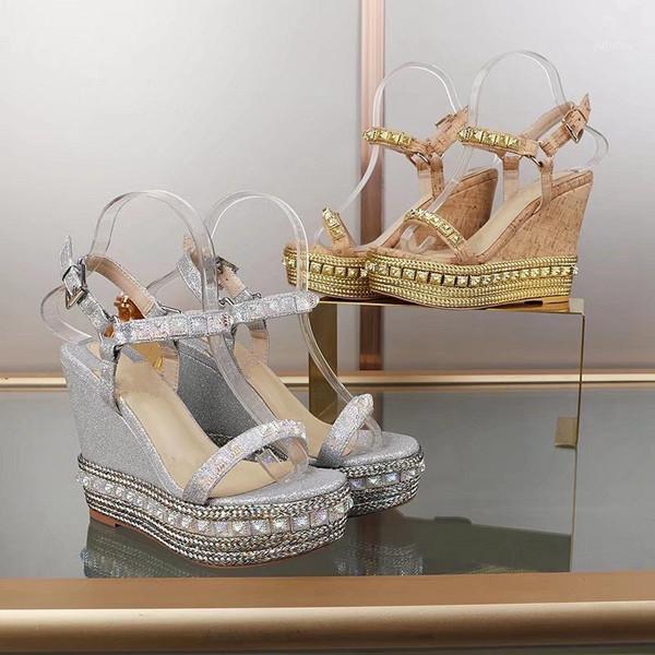 

New leather sandals wedge heel pumps women summer 20201, Gold