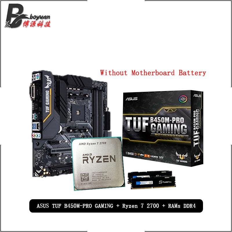 

AMD Ryzen 7 2700 R7 2700 CPU + Asus TUF B450M PRO GAMING Motherboard + Pumeitou DDR4 2666MHz RAMs Suit Socket AM4 Without cooler