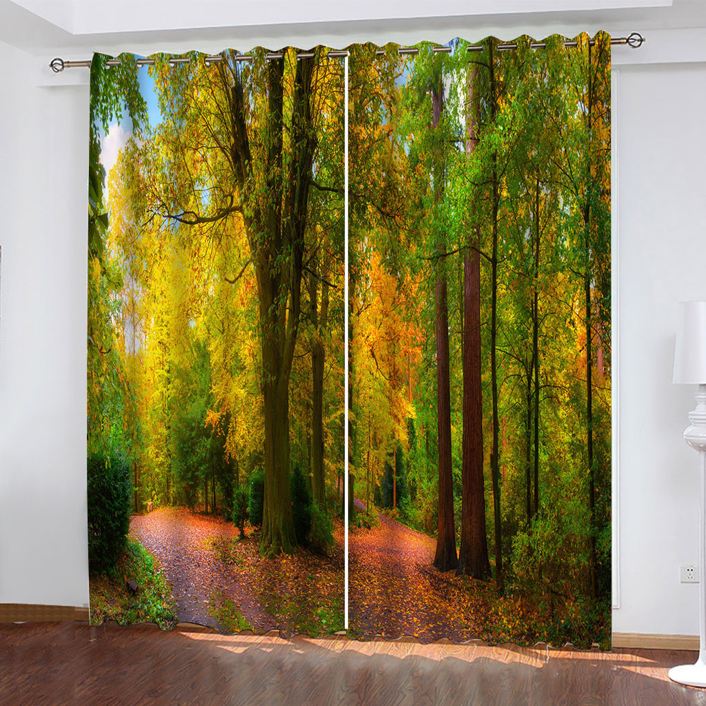 

High quality custom 3d curtain fabric green forest curtains thickened windshield blackout curtains