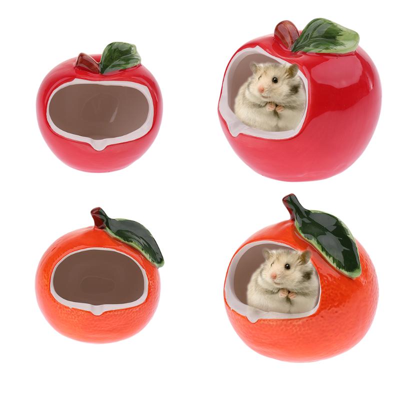 

Ceramic Cartoon /Orange Shape Hamster House Summer Cooling Small Animal Pet Nesting Habitat Cage Accessories, Red
