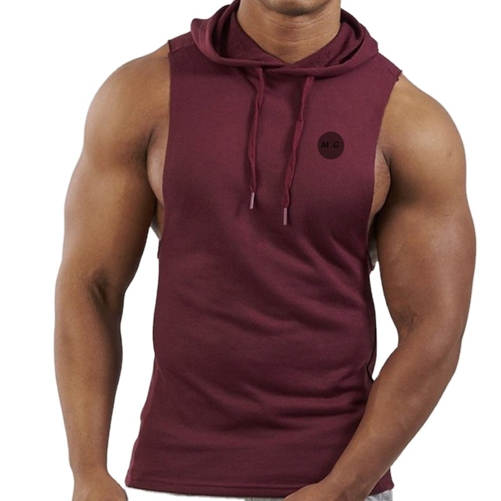 

Wholesale Products Custom Drop Arm Hoodie Body Building Gym Sleeveless Hoodies For Men, Beige