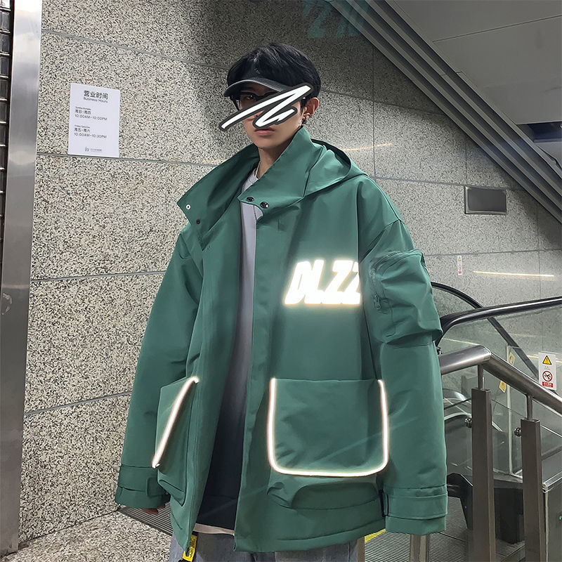 

New 2021 Men's Fall Thin Reflective Jacket Youth Clothing 1DTO, Black