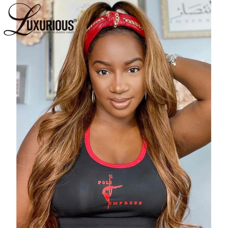 

Body Wave Headband Wig Human Hair Wigs For Black Women 1b27 Honey Blonde Scarf Wig Brazilian Remy Hair Glueless Headband 180, As pic