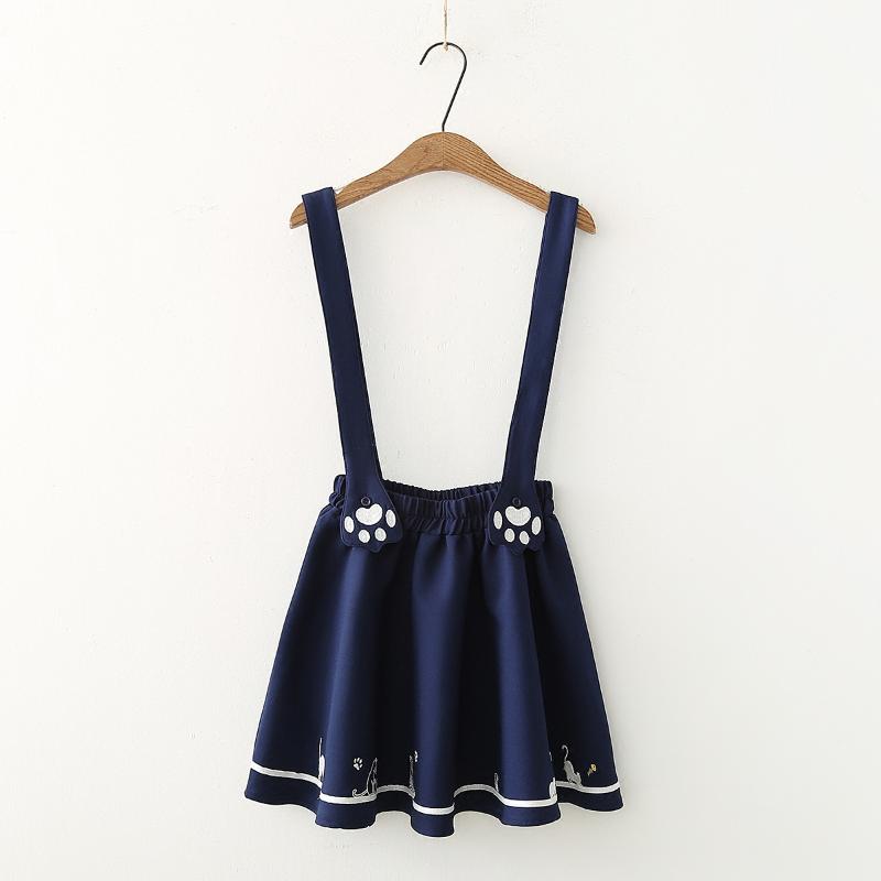 

Cute Cat Embroidery Sweet Skirt Women Preppy Style Suspender Mini Skirt Japan Korean Harajuku Skirts for Girl Lolita Kawaii, Yellow skirt