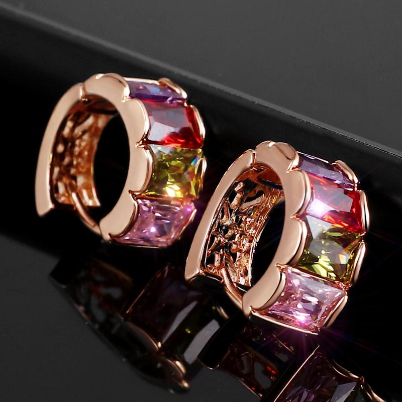 

MINHIN Rose Gold Hollow Hoop Earrings Wedding Jewelry Colorful Zircon Ladies Fashion Earrings For Women
