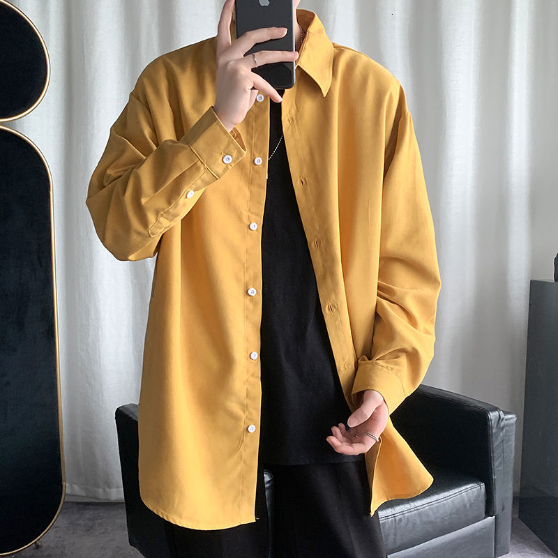 

Sleeved 2021 Long Male Shirt Spring New Size Large M-5xl Couples in Youth Fashion 2VZU, Yellow.