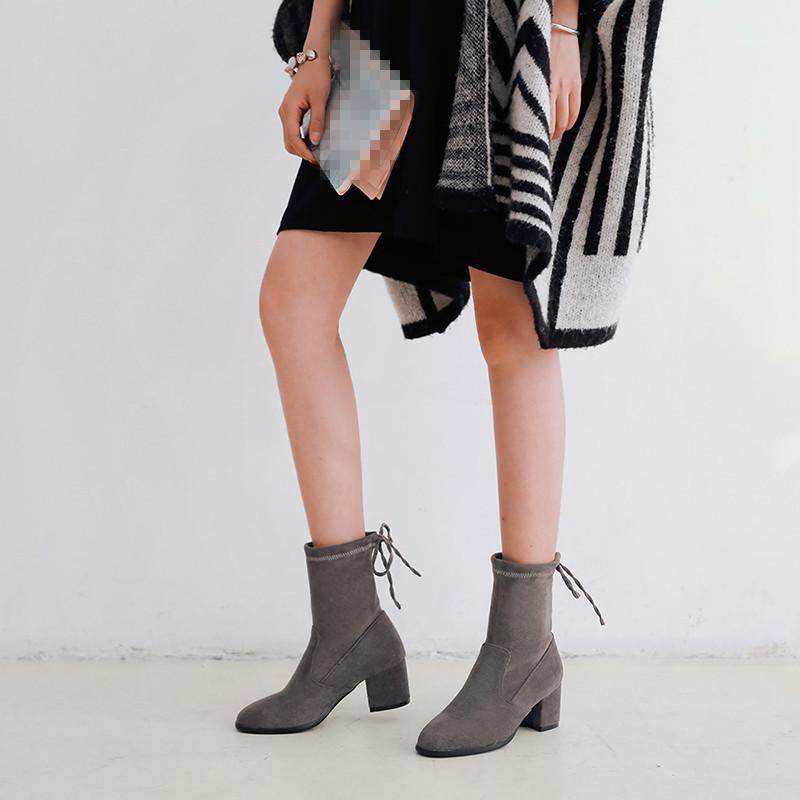 

YMECHIC Lady's 2020 Autumn Chunky Heels Lace Up Short Boots Female Gray Pink High Heel Ridding Short Fashion Boots Women Shoes1, Black