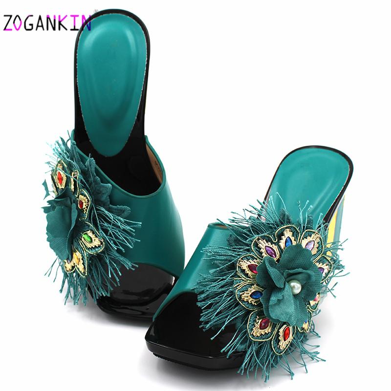 

2020 Pretty Women Nigerian High Quality Shoes in Teal Color Autumn Classics Style African Ladies Slipper for Weddingn Party, Black