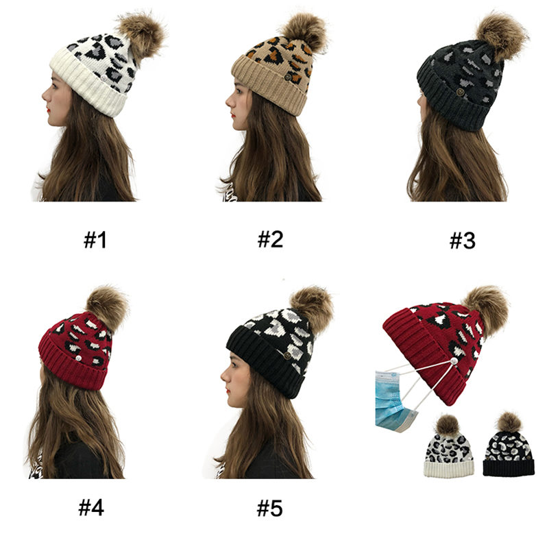 

DHL Free Criss Cross Pom Pom Beanies Women Girl Winter Knitted Hats Outdoor Ponytail Beanie Detachable Pompom Hat Leopard Cross Cap CPA3305