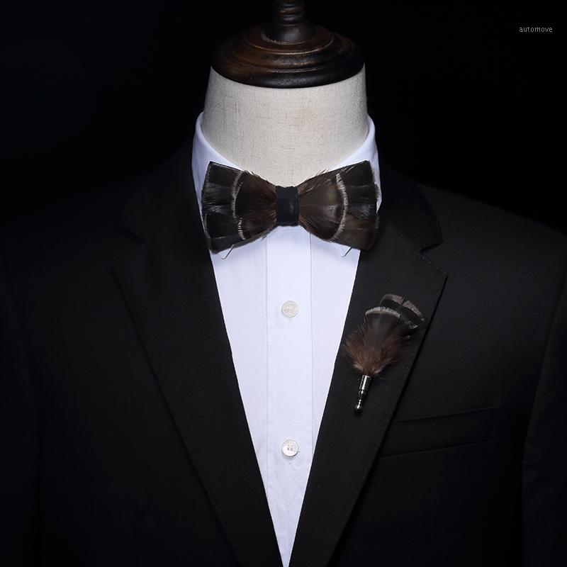 

New free shipping men's male Feather men women dress British fashion high-end bow tie set business export wedding banquet brooch1