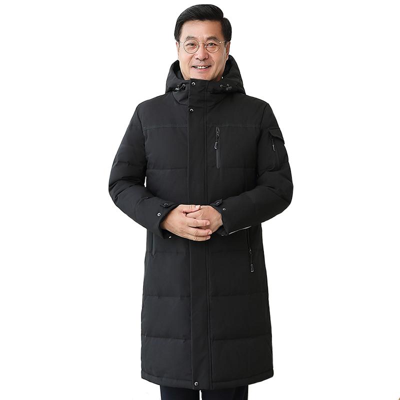 

30 Degree Middle-aged Men Winter Down Coat For Father Plus Size 4XL Long White Duck Down Jacket Men Hooded Loose Parka, Black