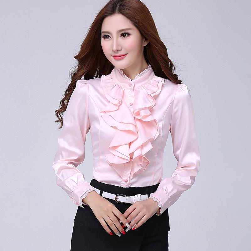 

Women' Blouses & Shirts Blouse Shirt Women Fashion Pink Casual Elegant Ruffled Collar White Office Female Clothing Spring Tops Plus Size, Shanqj662 gray