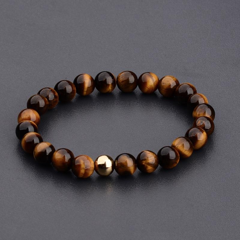 

OIQUEI Natural Stone Tiger Eye Bracelet Men bileklik Gold Copper Beads Elastic Charms Bracelets For Woman man pulsera hombre