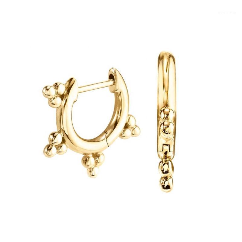 

LOZRUNVE Turkish Jewelry Sterling Silver Gold Plain Bead Huggie Hoop Earrings 9251