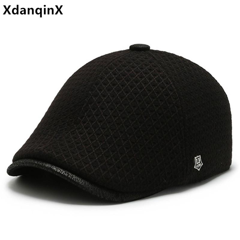 

Berets XdanqinX Middle-aged And Elderly Winter Hats Earmuffs Cap Thick Warm For Men Adjustable Size Ear Protection Dad's Hat, Black