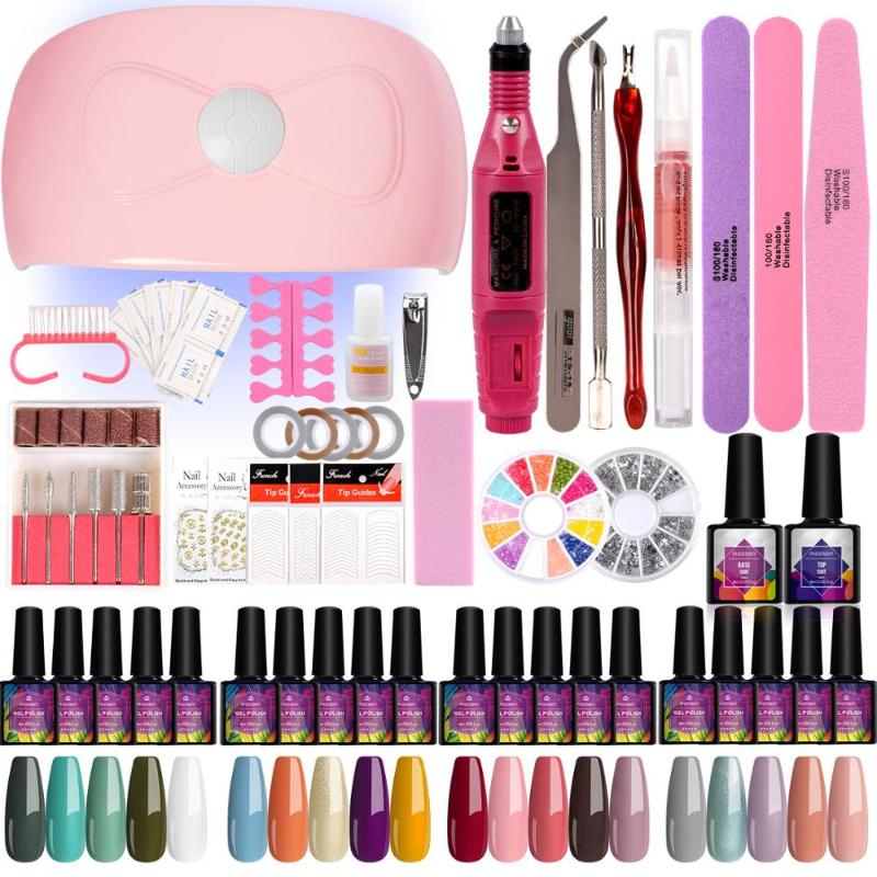 

PHOENIXY Complete Manicure Set Nail Polish Kit 54W UV LED Lamp 20Colors Nail Polish Top Base Coat Art Tools Drill