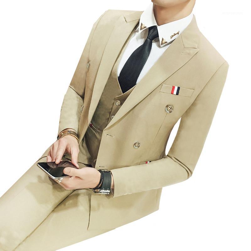 

Men Suit Fashion Solid color Double Business Breasted Slim Fit male Blazer Set Formal Wear Casual Dress Suit (Jacket+pant)1, Black