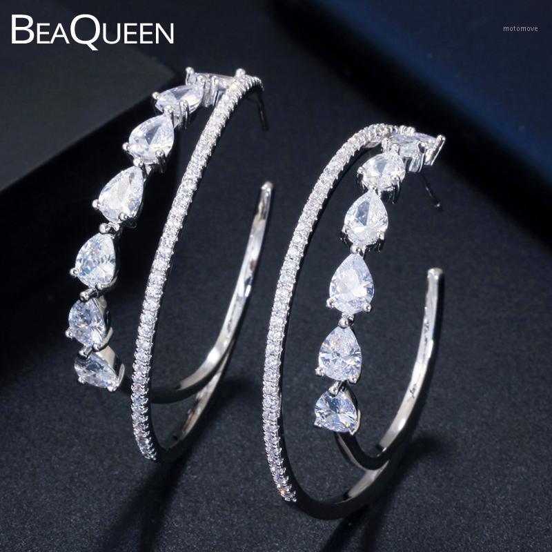 

BeaQueen Classic Water Drop Cubic Zircon Stones Paved Big Double Circle Round Hoop Earrings Fashion Party Jewelry for Women E3271