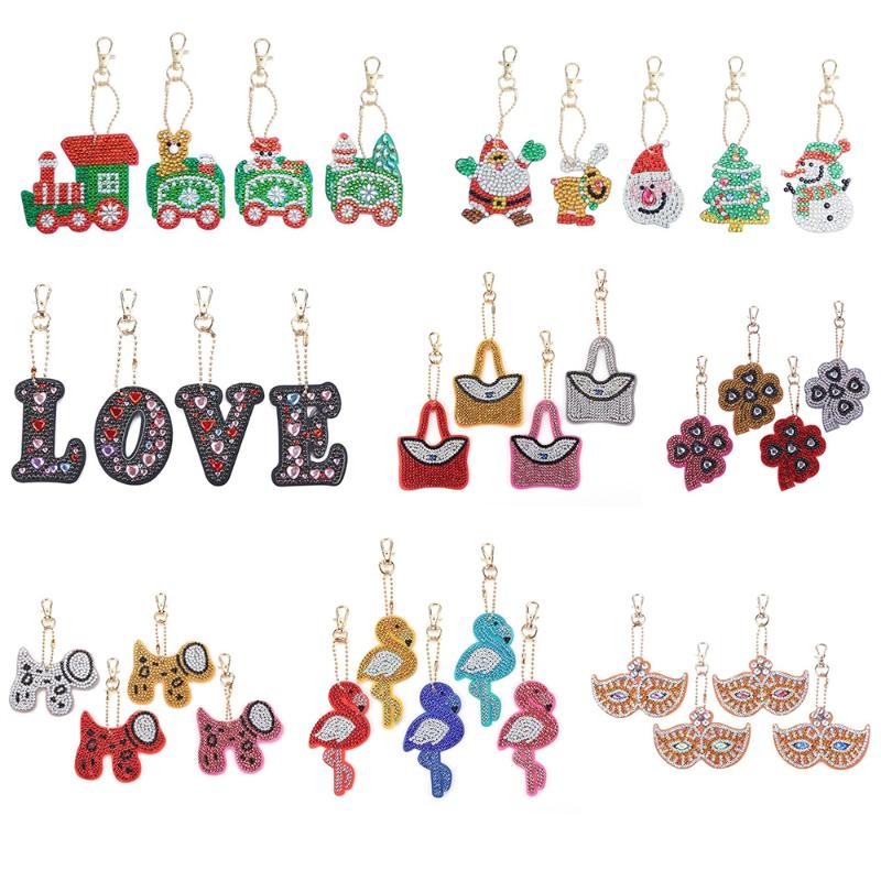 

5D DIY Diamond Painting Keychain Christmas Gift 4/5pcs Diy Special Full Drill Cross Stitch Woman Girl Jewelry Keyring Ornaments
